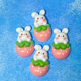 SPRING BUNNY, STRAWBERRIES & FLOWERS Resin Flatbacks