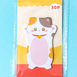 tortoiseshell and white cat sticky note pad on a blue background