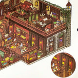 victorian library scene building sticker layered kit with detailed library backdrop, bookshelves, fireplace, desks, furniture and clear decorative stickers. Fantasy build a scene set. uk cute stationery shop.