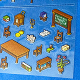 victorian library scene building sticker layered kit with detailed library backdrop, bookshelves, fireplace, desks, furniture and clear decorative stickers. Fantasy build a scene set. uk cute stationery shop.