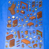 victorian library scene building sticker layered kit with detailed library backdrop, bookshelves, fireplace, desks, furniture and clear decorative stickers. Fantasy build a scene set. uk cute stationery shop.