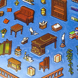 victorian library scene building sticker layered kit with detailed library backdrop, bookshelves, fireplace, desks, furniture and clear decorative stickers. Fantasy build a scene set. uk cute stationery shop.