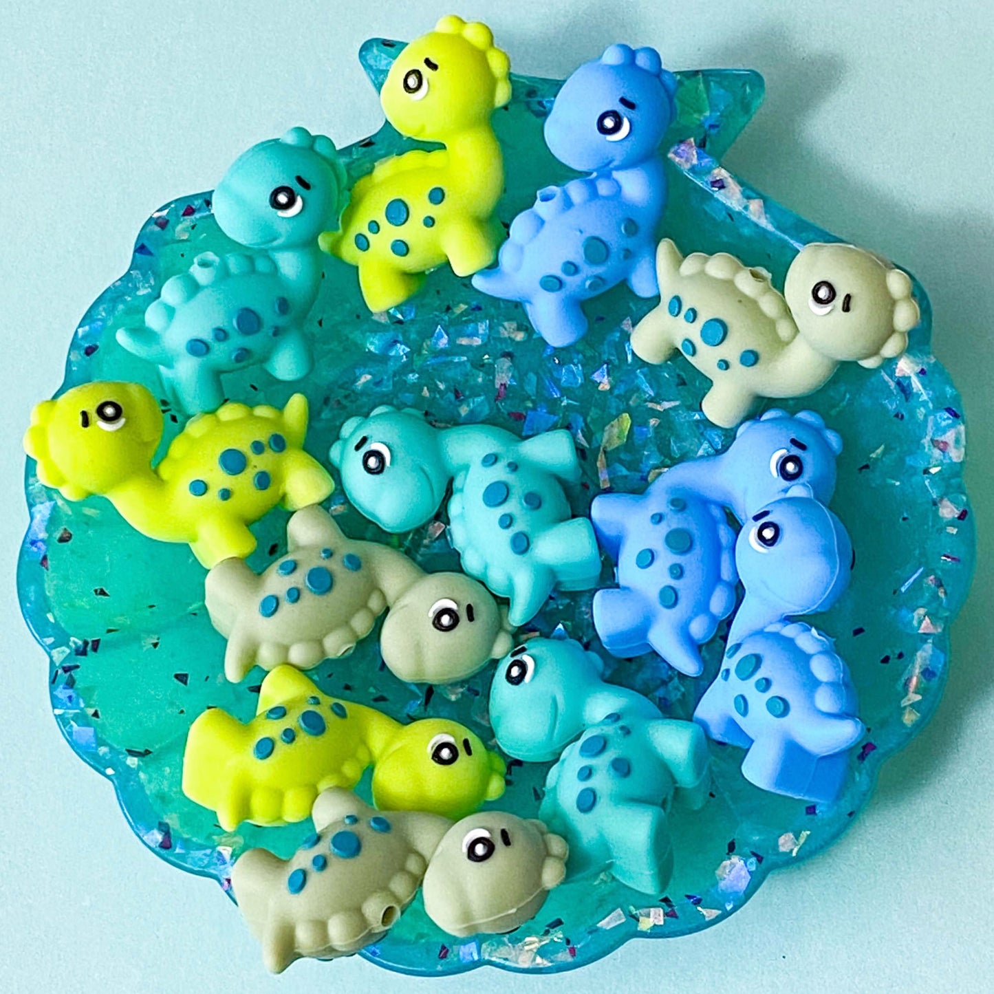 jumbo blue green teal turquoise patterned dino dinosaur silicone bead beads jumbo large uk cute kawaii craft supplies shop store dinosaurs 15mm 35mm lime green mid blue fawn brown moss large big