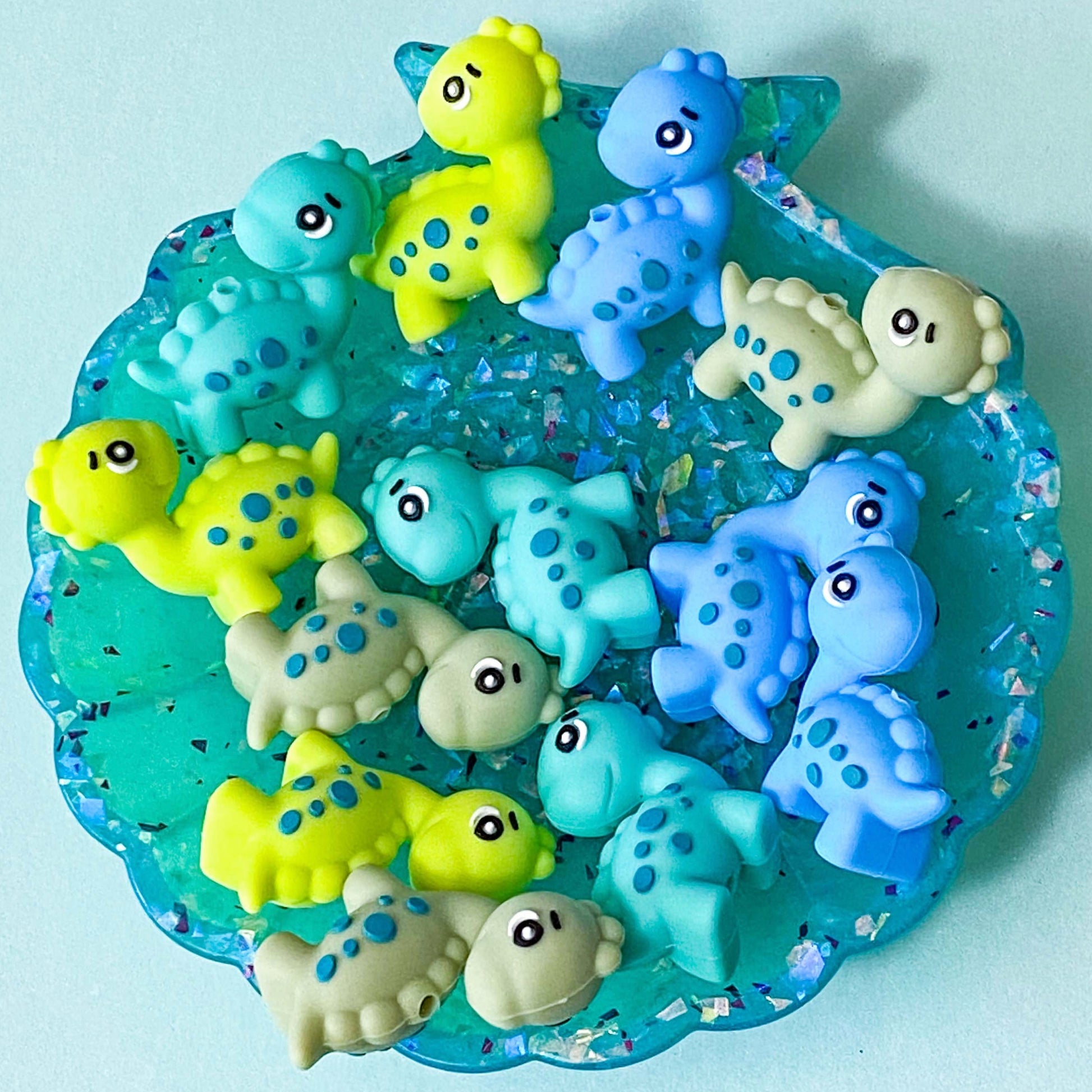 jumbo blue green teal turquoise patterned dino dinosaur silicone bead beads jumbo large uk cute kawaii craft supplies shop store dinosaurs 15mm 35mm lime green mid blue fawn brown moss large big