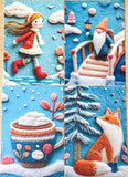 winter postcard post card cards cute kawaii set pack of 3  beautiful snowy christmas stationery uk shop store planner addict 3d sewn sewing embroidery felt fox foxes tree trees girl girls snowman blue orange colourful bright vibrant