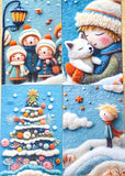 winter postcard post card cards cute kawaii set pack of 3  beautiful snowy christmas stationery uk shop store planner addict 3d sewn sewing embroidery felt fox foxes tree trees girl girls snowman blue orange colourful bright vibrant