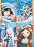 winter postcard post card cards cute kawaii set pack of 3  beautiful snowy christmas stationery uk shop store planner addict 3d sewn sewing embroidery felt fox foxes tree trees girl girls snowman blue orange colourful bright vibrant