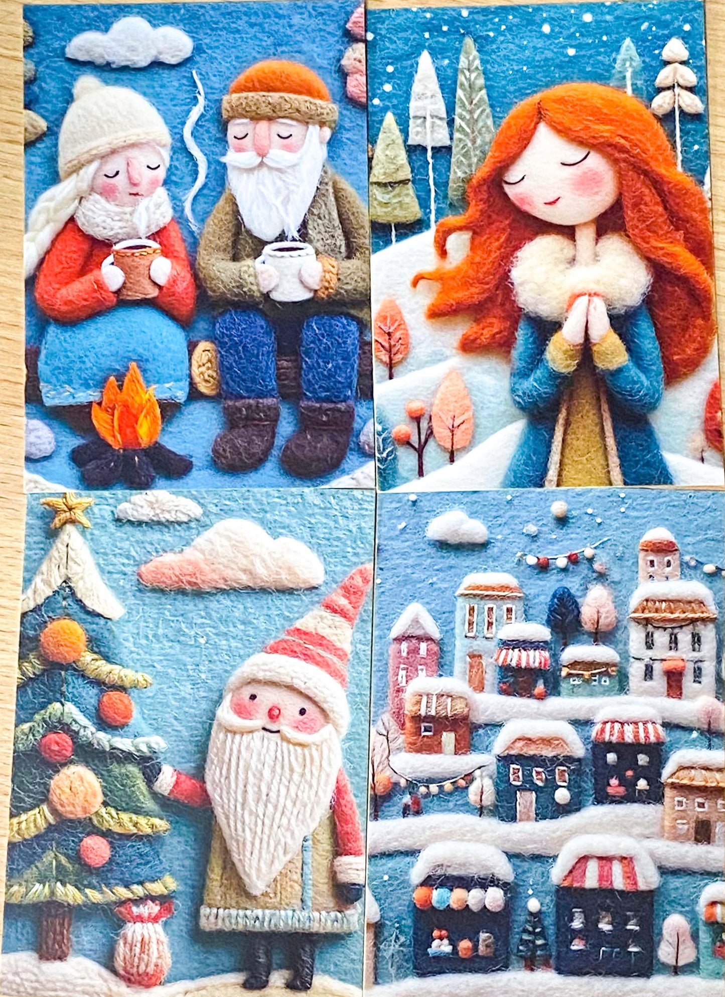 winter postcard post card cards cute kawaii set pack of 3  beautiful snowy christmas stationery uk shop store planner addict 3d sewn sewing embroidery felt fox foxes tree trees girl girls snowman blue orange colourful bright vibrant