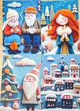 winter postcard post card cards cute kawaii set pack of 3  beautiful snowy christmas stationery uk shop store planner addict 3d sewn sewing embroidery felt fox foxes tree trees girl girls snowman blue orange colourful bright vibrant