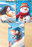 winter postcard post card cards cute kawaii set pack of 3  beautiful snowy christmas stationery uk shop store planner addict 3d sewn sewing embroidery felt fox foxes tree trees girl girls snowman blue orange colourful bright vibrant