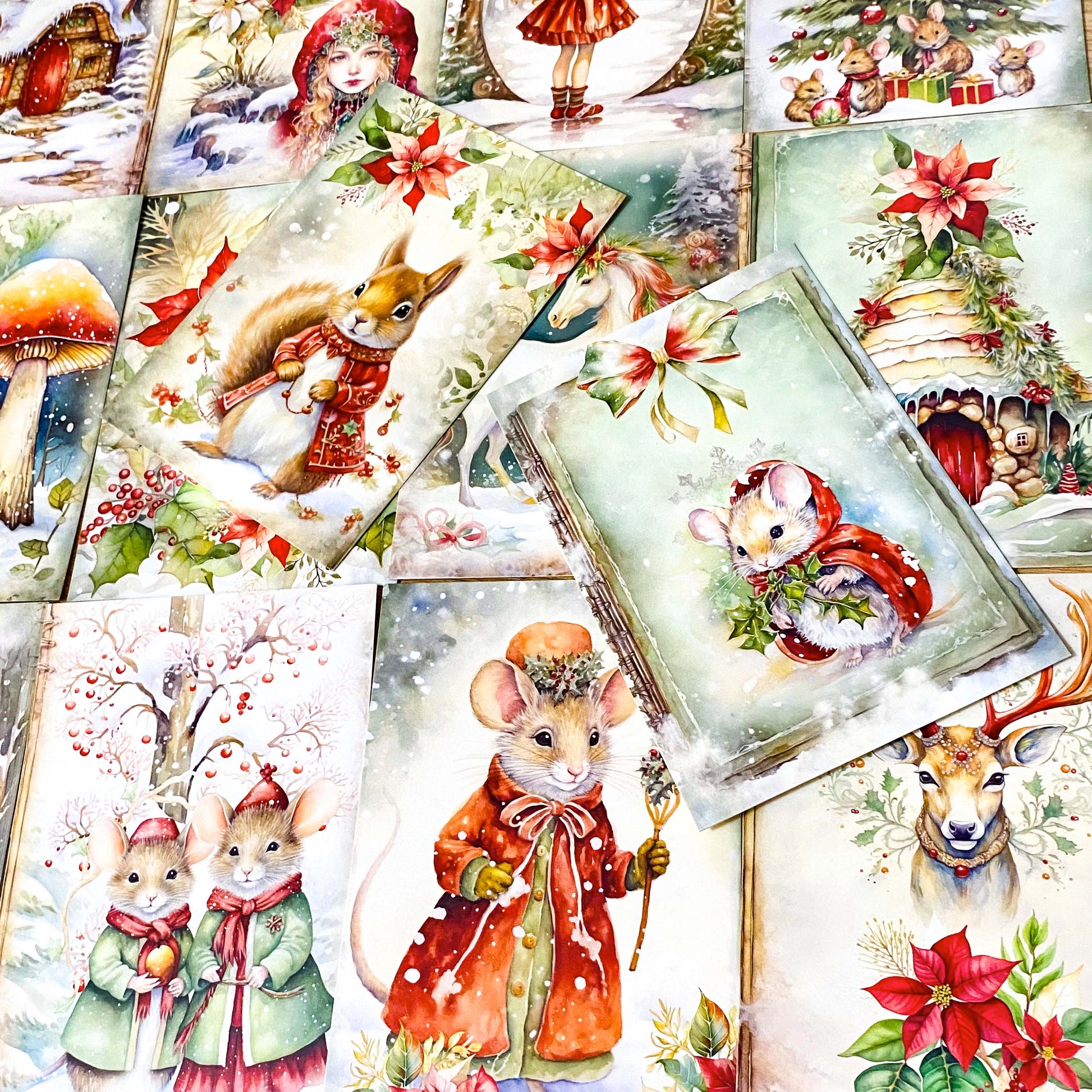 mouse mice magic magical postcard postcards bundle set of 3 card cards post stationery shop store uk cute kawaii festive green red fairy unicorn door doorway foliage plants flowers cute kawaii gift gifts deer cottage wood woodland animal animals squirrel