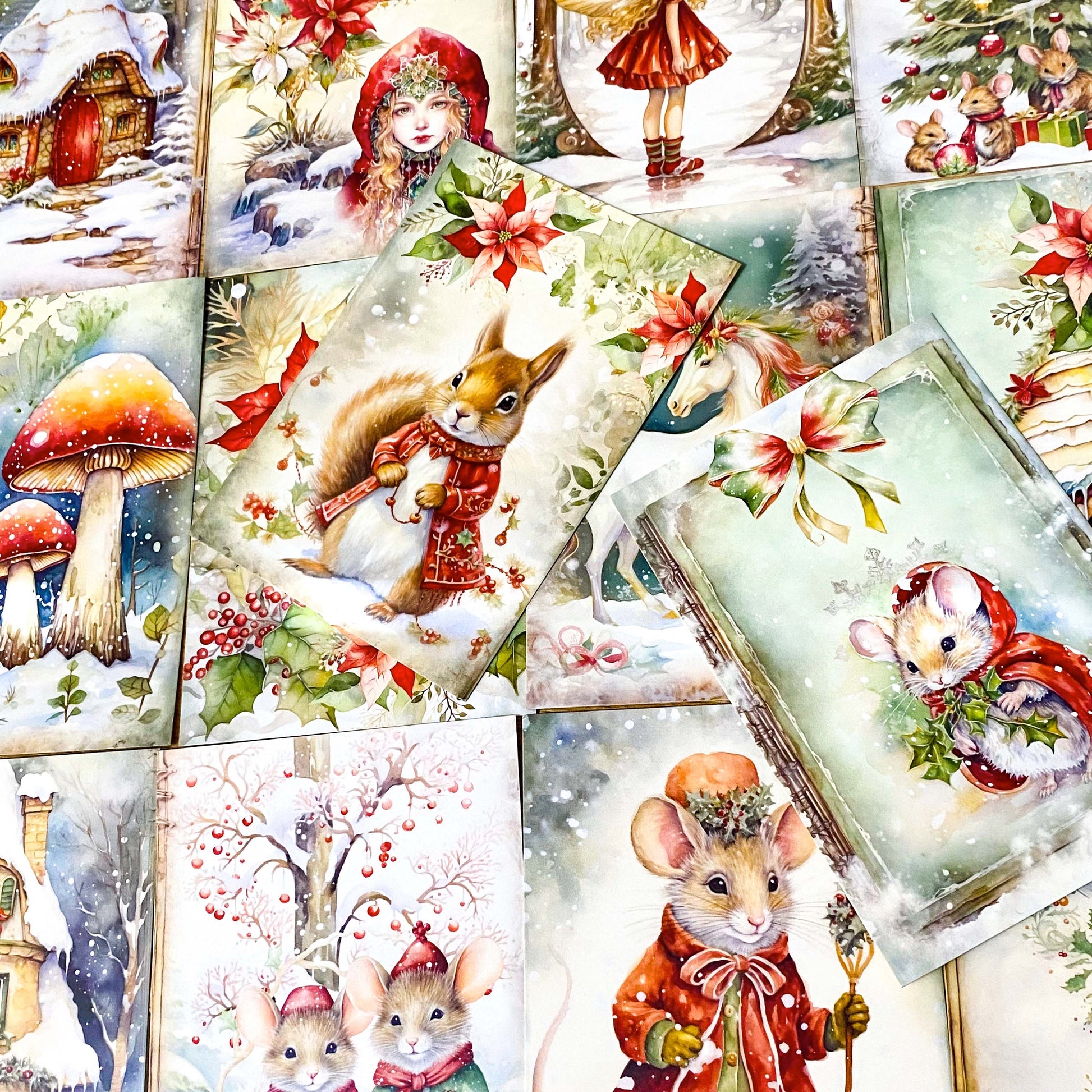 mouse mice magic magical postcard postcards bundle set of 3 card cards post stationery shop store uk cute kawaii festive green red fairy unicorn door doorway foliage plants flowers cute kawaii gift gifts deer cottage wood woodland animal animals squirrel