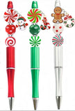 build your own christmas pen pens topper fun cute kawaii gingerbread man men wooden bead beaded beads red green white candy swirl pinwheel uk gift gifts shop store festive ballpoint charm