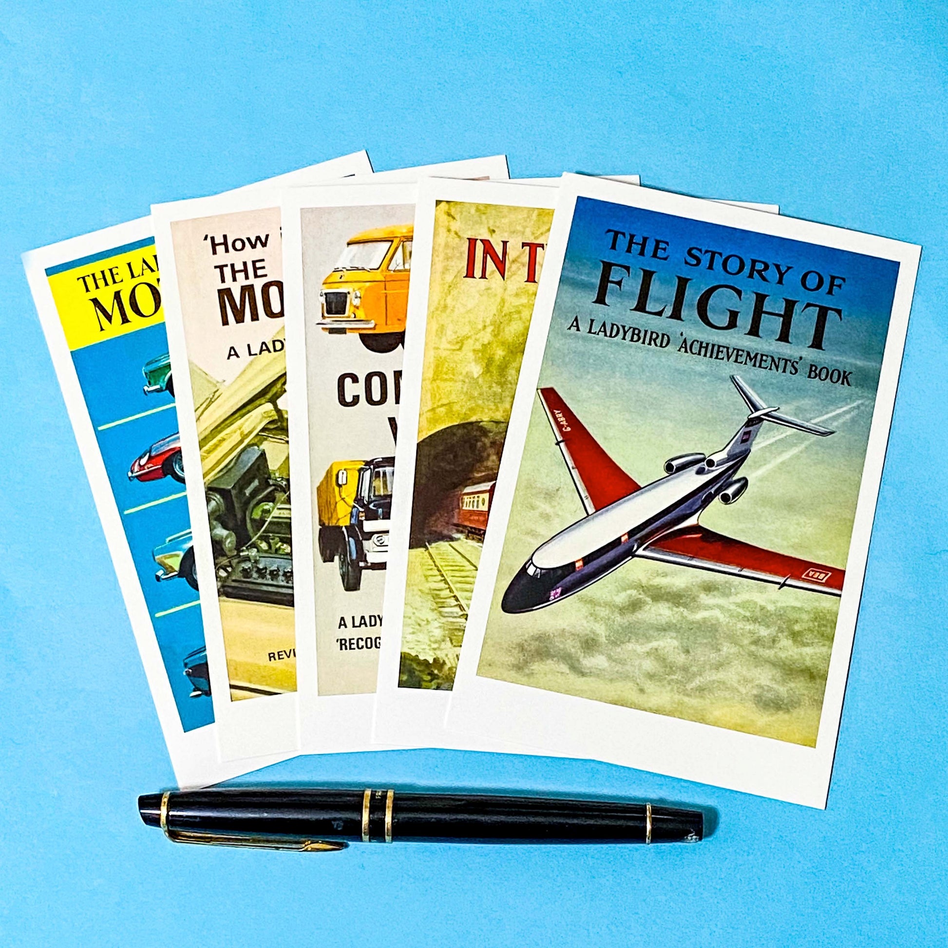vintage ladybird book postcards of transport and travel covers set of 5