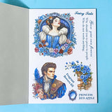snow white fairytale sticker book with 18 pages of clear and washi paper stickers on a blue background