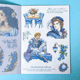 snow white fairytale sticker book with 18 pages of clear and washi paper stickers on a blue background