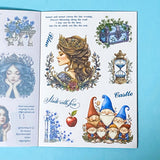 snow white fairytale sticker book with 18 pages of clear and washi paper stickers on a blue background