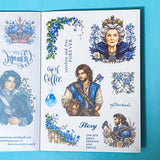 snow white fairytale sticker book with 18 pages of clear and washi paper stickers on a blue background