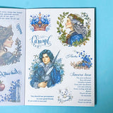 snow white fairytale sticker book with 18 pages of clear and washi paper stickers on a blue background