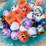 very large 15mm 16mm halloween spooky bead beads acrylic clay ceramic skull skulls spider spiders ghost ghosts pumpkin pumpkins square cube orange white black rainbow lilac uk cute kawaii craft supplies shop store