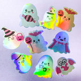halloween large big jumbo packaging packing sticker stickers holo holographic foil glitter glittery seals 30mm ghost ghosts bat bats spooky pumpkin pumpkins cute  kawaii craft supplies shop store stationery