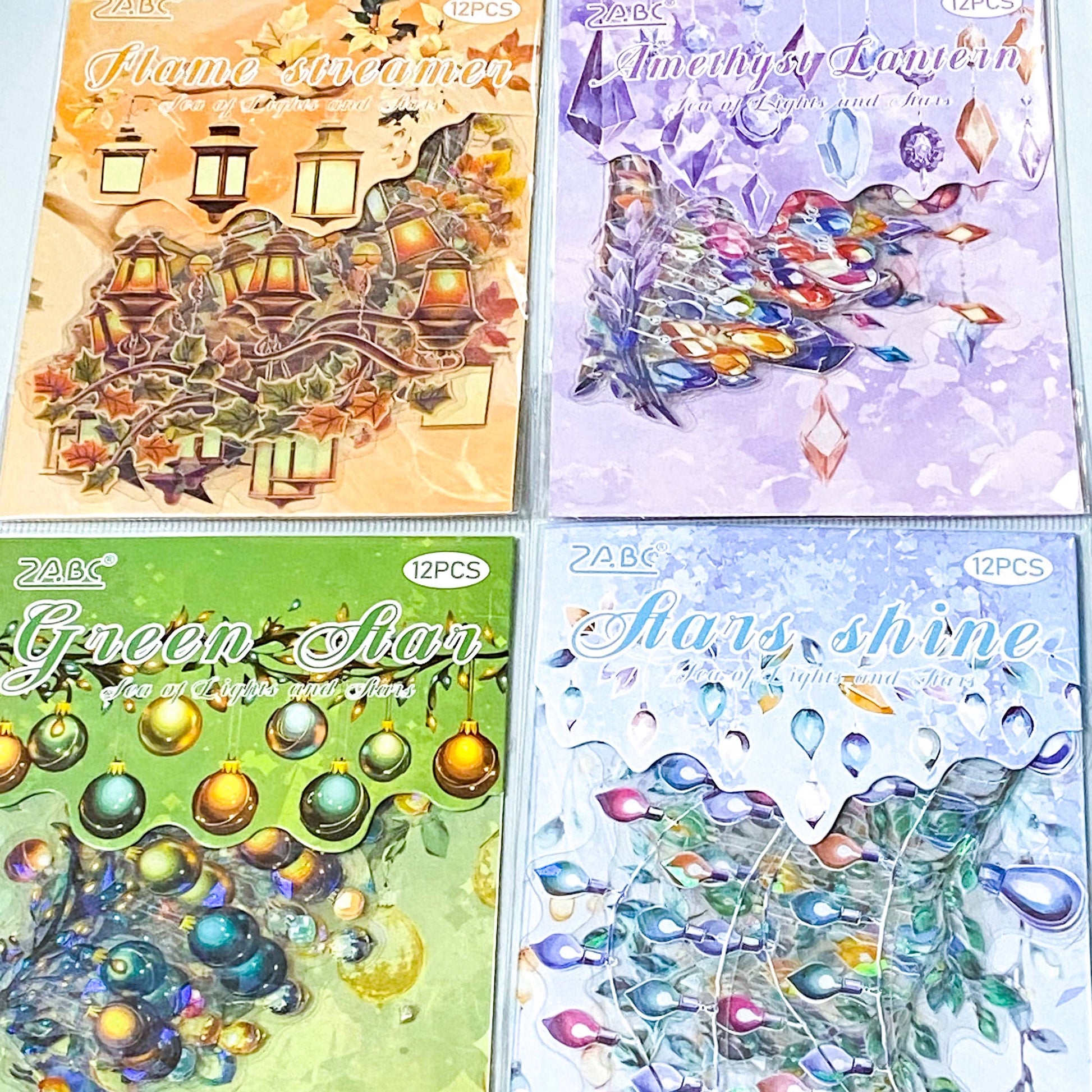 hanging light lights bauble baubles blue pastel pale light pretty decoration pretty leaf leaves hanging sticker stickers slakes flake large big jumbo holo foil sparkly glitter glittery pack of 12 uk cute kawaii stationery shop store uk planner addict addicts  branch branches