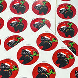 black cat cats christmas round sticker stickers sheet of 9 very large big jumbo 40mm red and green festive stationery packaging supplies shop store uk fun cute kawaii sticker seals santa hat 4cm