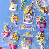 Large Shaker Stickers With Moving Sequins- 3D Clear Puffy Kawaii Dessert & Magic Stickers