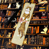 cats in the library vintage bookish gift bundle with acrylic black tassel bookmark and 3 cats postcards. uk cute letterbox mini gifts.