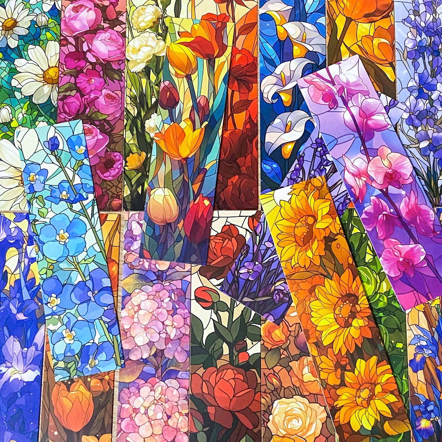 colourful card cardboard bookmark bookmarks book mark marks uk cute kawaii stationery gift gifts shop store pretty flower flowers floral stained glass windows vibrant set 4