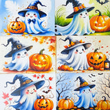 kawaii pumpkin witch witches ghost ghosts cute cards postcard postcards uk stationery halloween bundle of 4 orange purple blue black and white glossy card set planner supplies spooky