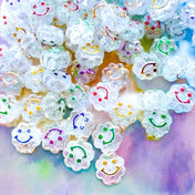 translucent clear glitter flower shaped sparkly happy face smiley faces beads cute kawaii craft supplies uk flowers bundle 11mm small translucent acrylic plastic aurora borealis shimmer rainbow