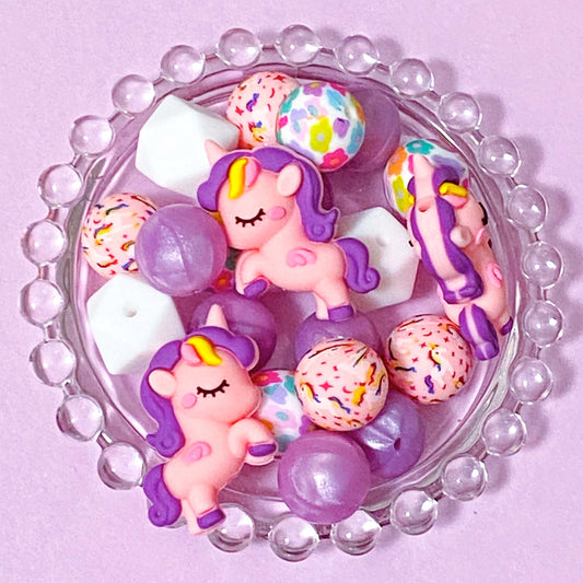 unicorn unicorns jumbo very big chunky large silicone bead beads for making beaded pen pens jewellery uk cute kawaii craft supplies shop store crafts lilac purple white floral pattern patterned 15mm 16mm 31mm pretty sweet girl girls pearly metallic sheen