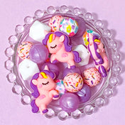 unicorn unicorns jumbo very big chunky large silicone bead beads for making beaded pen pens jewellery uk cute kawaii craft supplies shop store crafts lilac purple white floral pattern patterned 15mm 16mm 31mm pretty sweet girl girls pearly metallic sheen