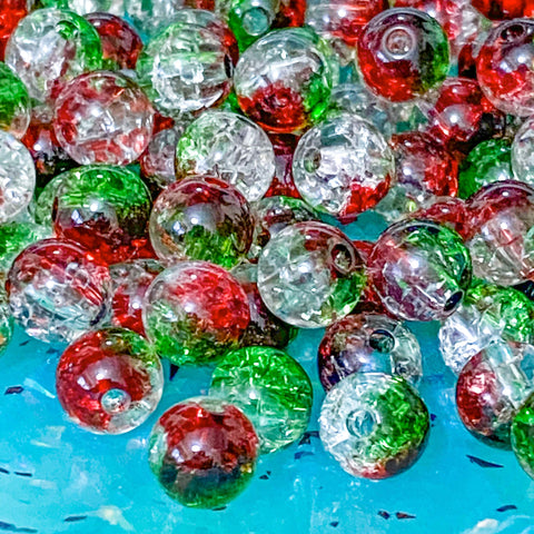 8mm large round crackle glaze glass bead beads pack set red green white Christmas ombre colour colours festive big uk cute kawaii craft supplies shop store pretty