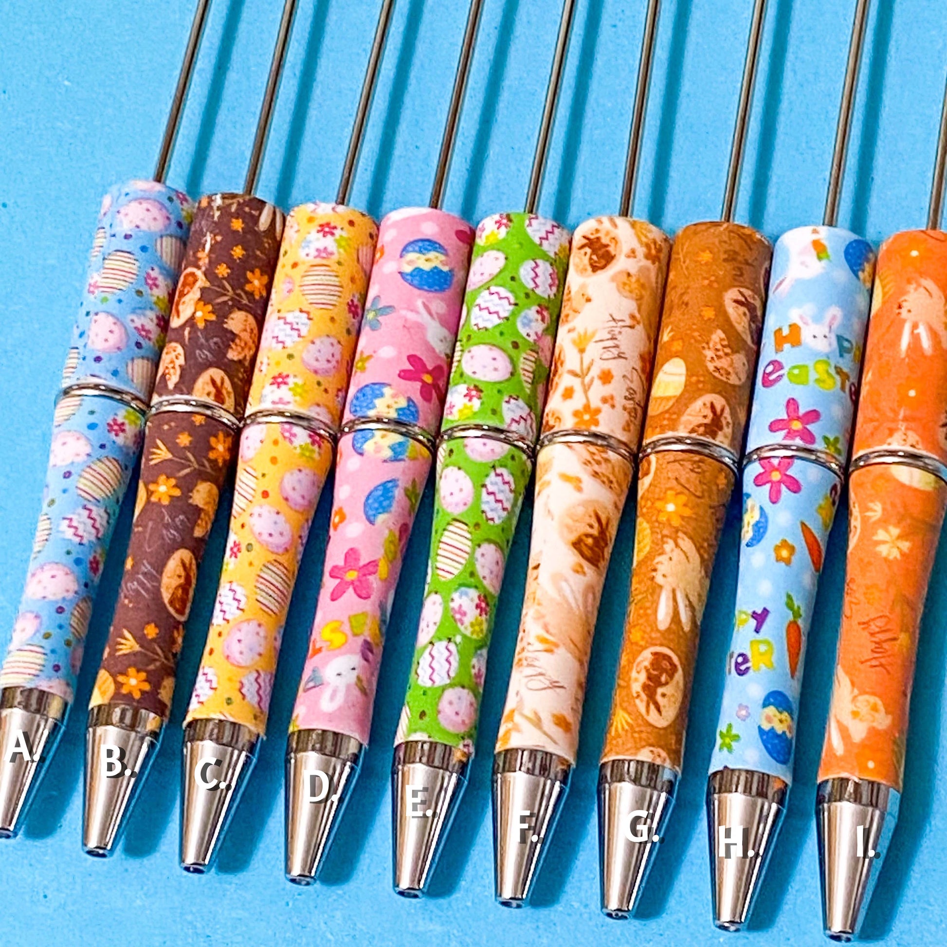 easter spring pen pens blank base bases blanks make your own beaded stationery cute kawaii uk black fine line ballpoint ink pastel colours orange blue pink green brown yellow cream twist up gift gifts shop store