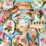 Vintage Botanical Bird & Rose Sticker Pack- 52/26 Cottagecore Laptop & Scrapbook Stickers