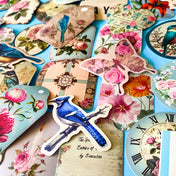 Vintage Botanical Bird & Rose Sticker Pack- 52/26 Cottagecore Laptop & Scrapbook Stickers