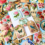 Vintage Botanical Bird & Rose Sticker Pack- 52/26 Cottagecore Laptop & Scrapbook Stickers