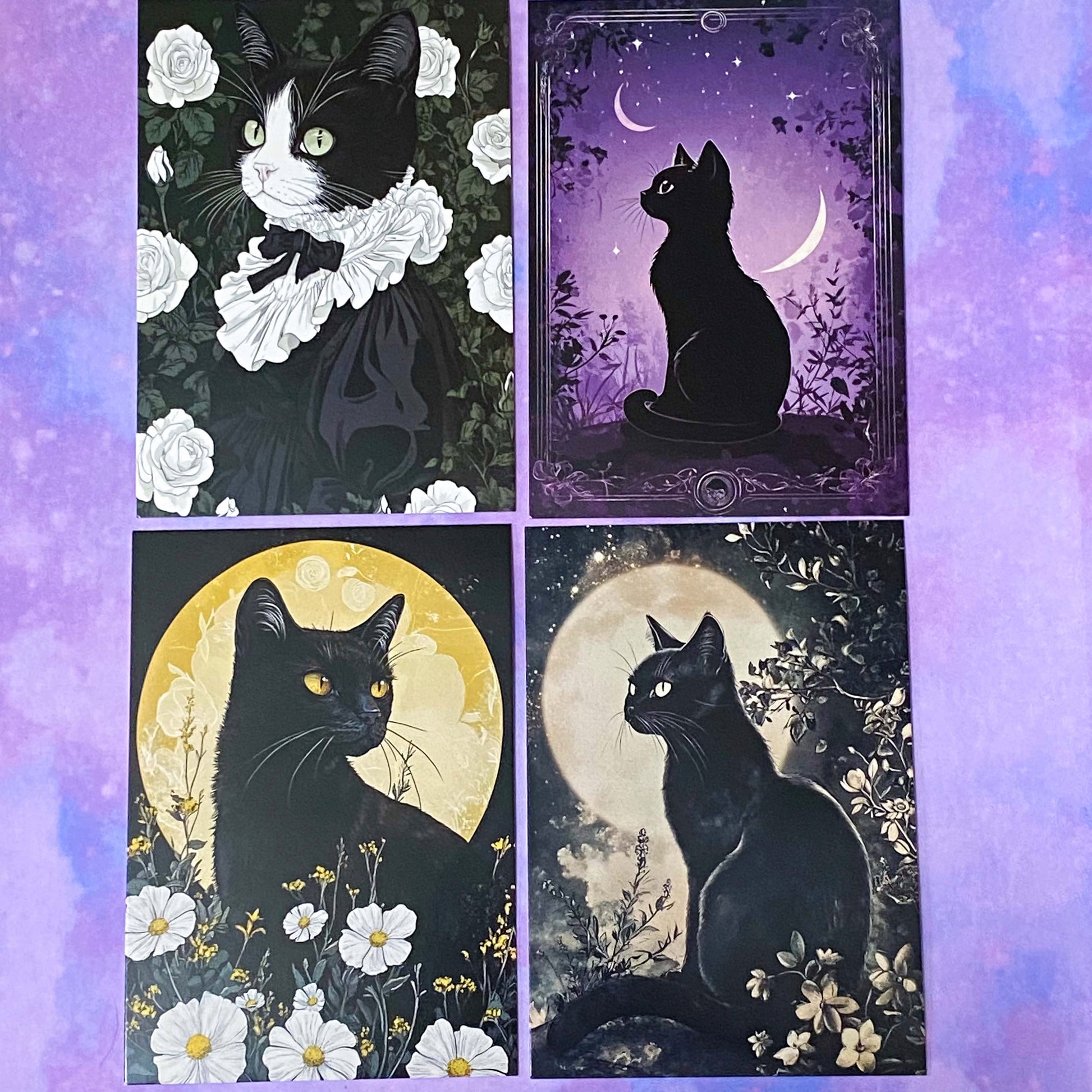 black cat cats postcard postcards post card cards uk cute kawaii stationery shop store witch magic magical planner supplies set of  pack bargain bundle lover lovers kitty