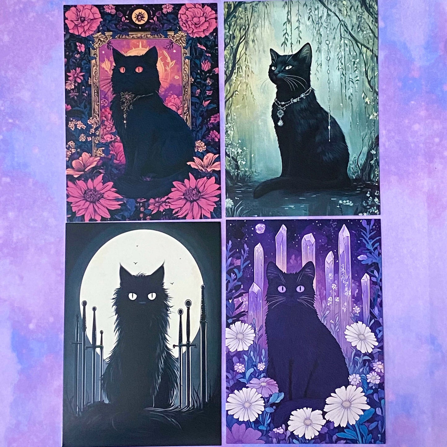black cat cats postcard postcards post card cards uk cute kawaii stationery shop store witch magic magical planner supplies set of  pack bargain bundle lover lovers kitty