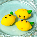 lemon lemons themed fruit fruits silicone bead beads jumbo very large big chunky uk cute kawaii green and yellow patterned craft supplies shop store pretty beaded pen pens make your own jewellery leaf leaves print 28mm 15mm round soft