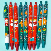 christmas gel ink black fineline fine line narrow nib festive cute kawaii pen pens uk stationery stocking filler fillers red and green snowman snowmen gingerbread men man elf fun kids click top