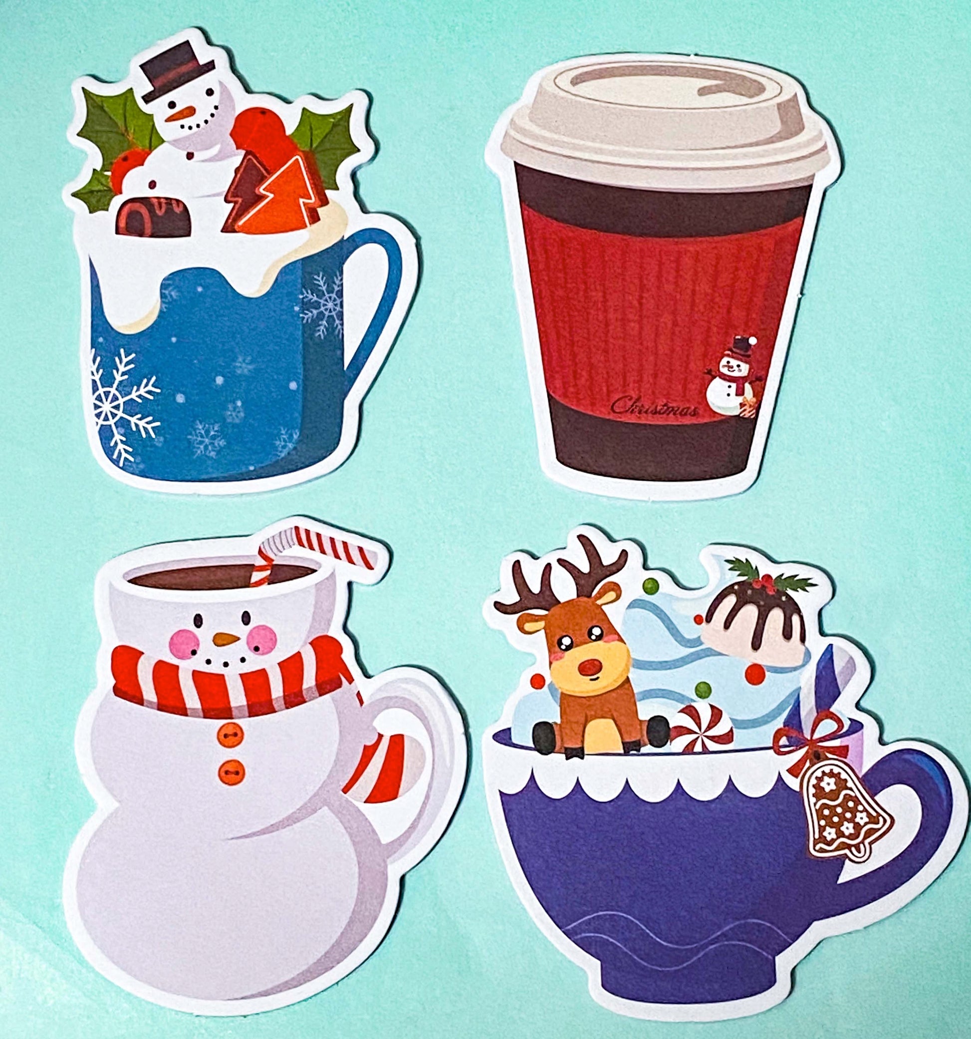 shaped sticky memo memos note pad pads notes kawaii cute festive christmas drink drinks cup cups mug mugs coffee hot chocolate uk stationery gift gifts shop store stocking filler fillers red green blue white snow snowman penguin santa reindeer