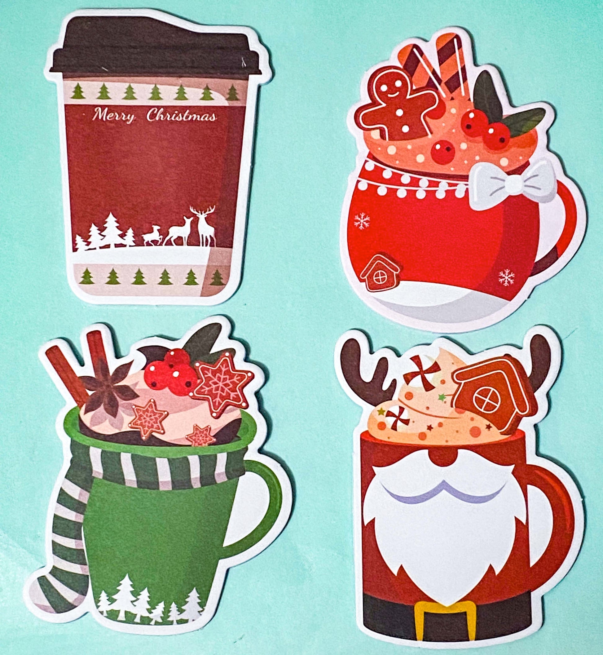 shaped sticky memo memos note pad pads notes kawaii cute festive christmas drink drinks cup cups mug mugs coffee hot chocolate uk stationery gift gifts shop store stocking filler fillers red green blue white snow snowman penguin santa reindeer