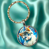 CATS Glass Cabochon Silver Tone KEYRING- NEW DESIGNS!!