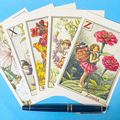 flower fairy illustrations postcards set of 5 featuring letters of the alphabet u, v, w, x, y and z