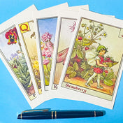 flower fairies set of 5 postcards with letters of the alphabet p, q, r, s and t