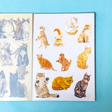 cat elf sticker book of 20 clear sheets of vintage cats and flowers pet stickers on a blue background