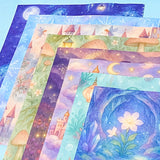 fairy story magical fantasy pack of 8 80gsm scrapbooking paper sheets with mushrooms, castles, crystals, dragons, books, animals and mermaids